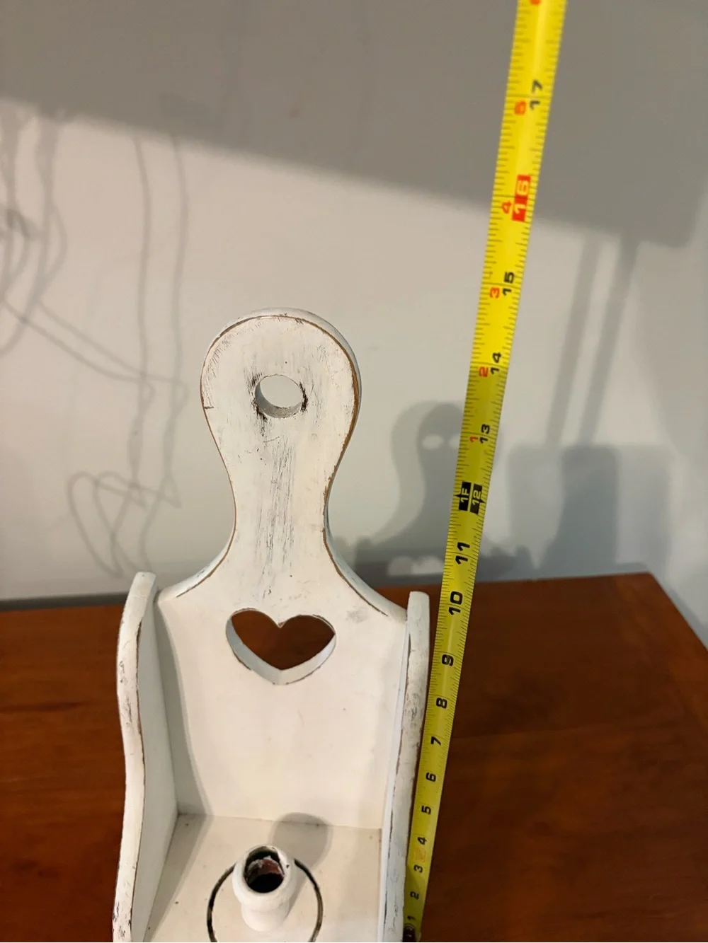 Distressed White Wood Heart Candle Sconce Wall Holder Farmhouse Decor